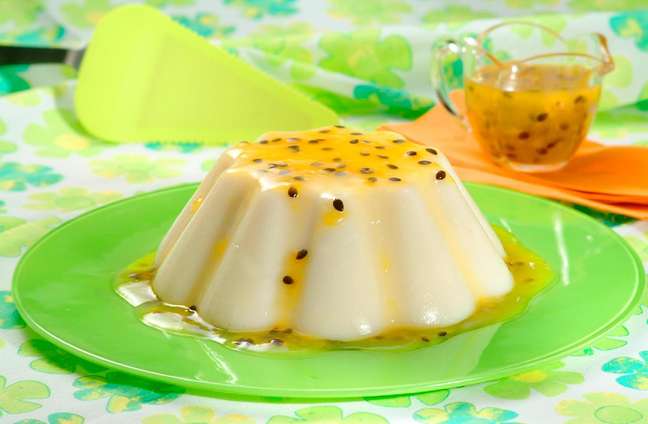 White manjar with passion fruit syrup White manjar with passion fruit syrup