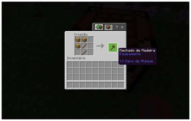 Machado de madeira é o primeiro tipo que o jogador faz no Minecraft (Captura de tela: Rodrigo Folter)