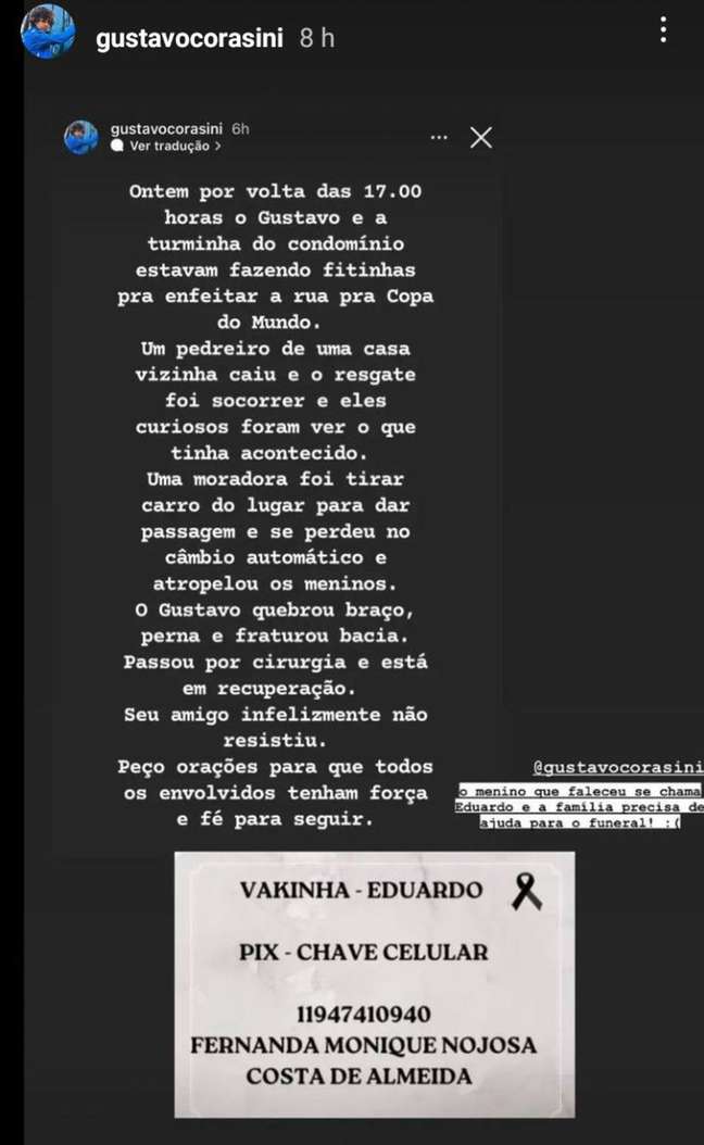 Announcement on Gustavo Corasini's social network. Announcement on Gustavo Corasini's social network.