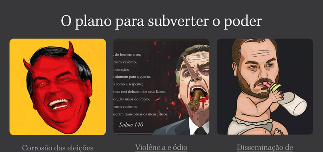 Página com URL bolsonaro.com.br mostra artes e montagens críticas ao presidente Jair Bolsonaro