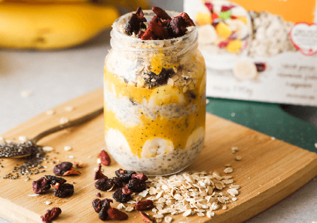 Overnight oats com aveia, linhaça dourada e creme de frutas amarelas | Divulgação: Jasmine Alimentos