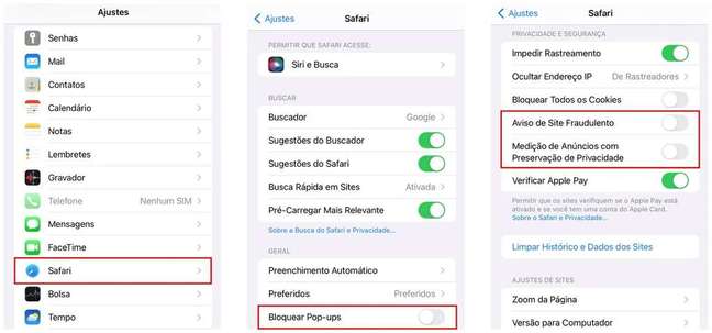 Bloqueie ou desbloqueie pop-ups no iPhone através das configurações do aplicativo (Captura de tela: Rodrigo Folter)