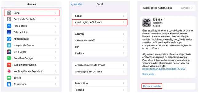 Verifique a atualização do iPhone, mantendo o segurar seguro (Captura de tela: Rodrigo Folter)