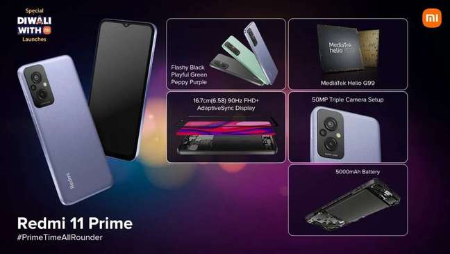 O Redmi 11 Prime também é outro modelo que foi renomeado, oferecendo uma linha semelhante ao recém-anunciado Redmi Note 11 SE e POCO M5 (Imagem: Xiaomi)