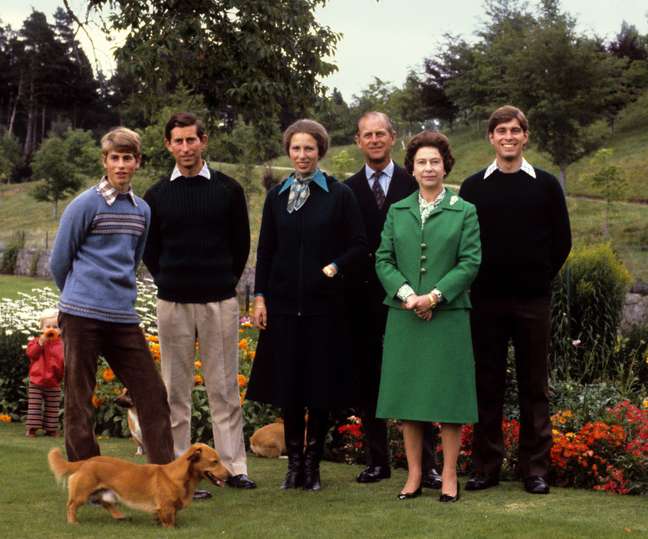 Queen Elizabeth with her children and her late husband Philip
