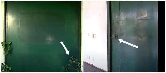 A porta principal tem maçanetas em 'R' de Ravagnani e 'H' de Hebe