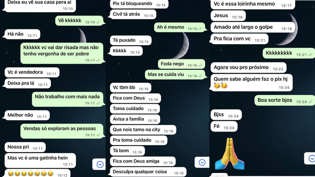 Após flertar com a vítima e desistir da fraude, golpista diz para que ela e sua família tomem cuidado e se desculpa