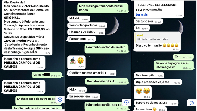 Golpista se apresenta como representante de um banco e a vítima, que notou ser golpe, deu sequência à conversa