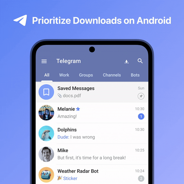 Android users can choose which file to download first (Image: Playback/Telegram)