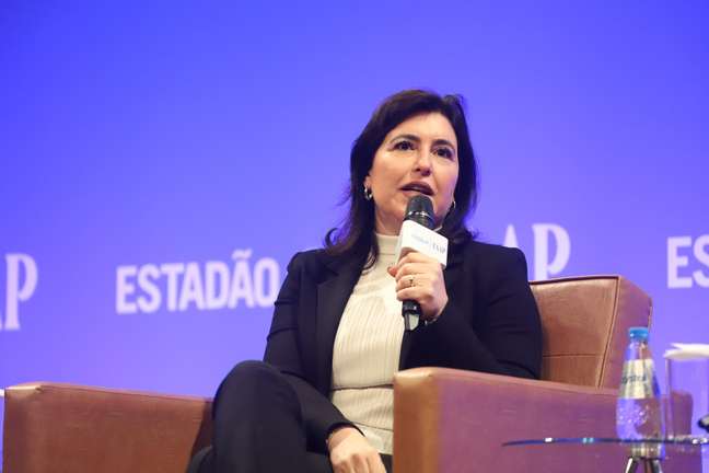 A candidata à presidência pelo MDB, Simone Tebet, participa de sabatina organizada pelo jornal "O Estado de S.Paulo" e a Fundação Armando Alvares Penteado (FAAP)