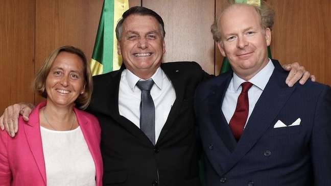 Beatrix von Storch e o marido em encontro com Bolsonaro no Pal&aacute;cio do Planalto