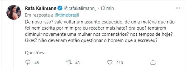 Rafa Kalimann responde post sobre affair com Bruninho –