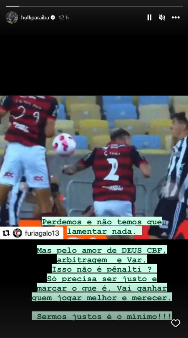 Hulk protesta contra arbiragem após derrota; dirigente do Flamengo rebate