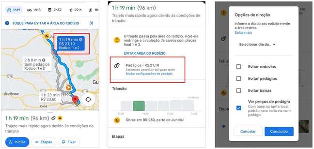 Saiba como ver o valor do pedágio no Google Maps (Captura de tela: André Magalhães)