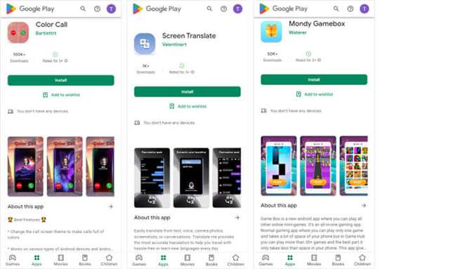 Exemplos de apps que distribuem o Malware Exemplos de apps que distribuem o Malware