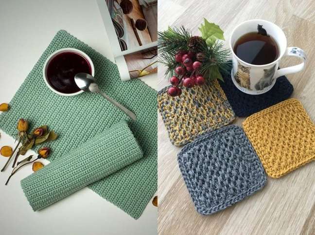 Beautiful green placemats like these can accent your meals with a soft pop of color and pattern. / Invest in colorful cup holders to protect your furniture. Beautiful green placemats like these can accent your meals with a soft pop of color and pattern. / Invest in colorful cup holders to protect your furniture.