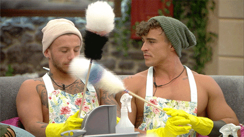 Two men with rags Two men with rags