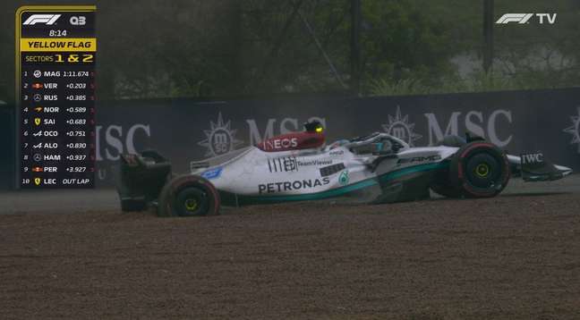 Russell roda no Lago, atola na brita e causa bandeira vermelha no Q3 em Interlagos
