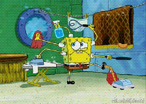 SpongeBob performs various cleaning tasks SpongeBob performs various cleaning tasks