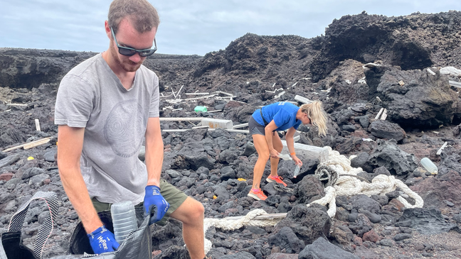 Environmentalists cleaning the island's beaches