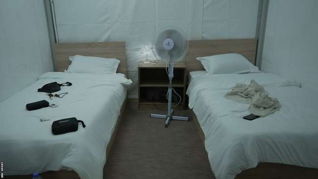 Located in the desert, the tents are made of plastic and do not have air conditioning. Located in the desert, the tents are made of plastic and do not have air conditioning.