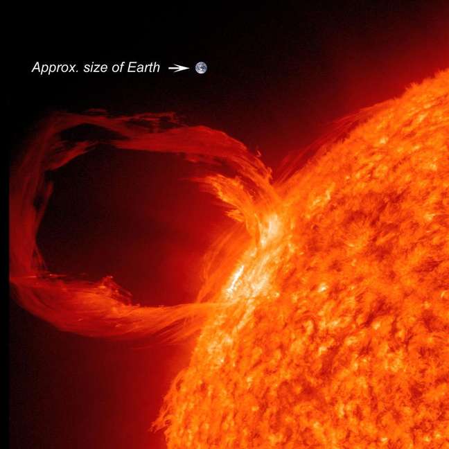 A solar flare and the size of the Earth for comparison purposes (Image: Reproduction/NASA/SDO) A solar flare and the size of the Earth for comparison purposes (Image: Reproduction/NASA/SDO)