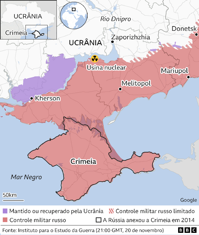 The map shows the nuclear power plant and occupied areas in Ukraine The map shows the nuclear power plant and occupied areas in Ukraine