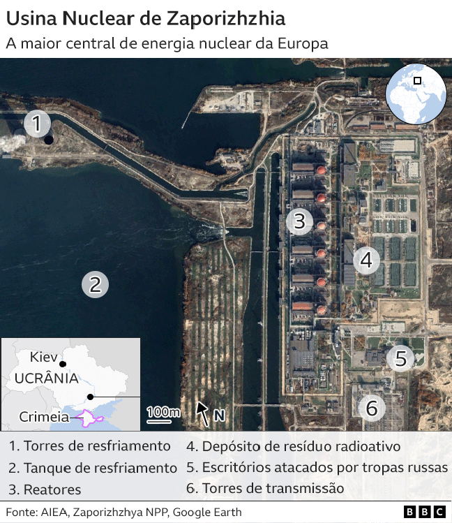 The infographic shows the facilities of the Zaporizhzhia Nuclear Power Plant The infographic shows the facilities of the Zaporizhzhia Nuclear Power Plant