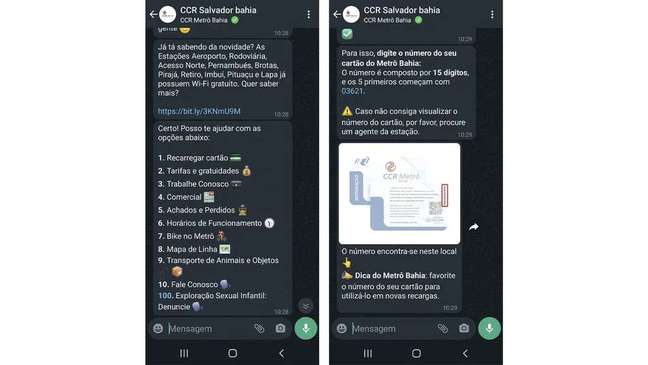 The Salvador Metro has decided to make it easier to top up your card via WhatsApp (Image: Screenshot/Alveni Lisboa/Canaltech) The Salvador Metro has decided to make it easier to top up your card via WhatsApp (Image: Screenshot/Alveni Lisboa/Canaltech)
