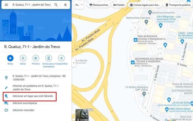 Enter a location in Maps from your computer (Screenshot: André Magalhães)
