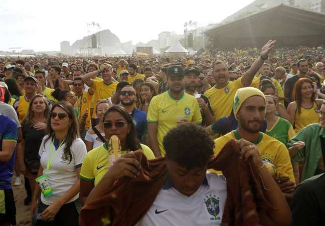 Fans watch the Brazil national team match at FanFest in Rio de Janeiro.