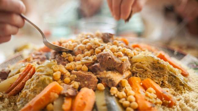 Moroccan couscous with pork tenderloin for Sunday lunch