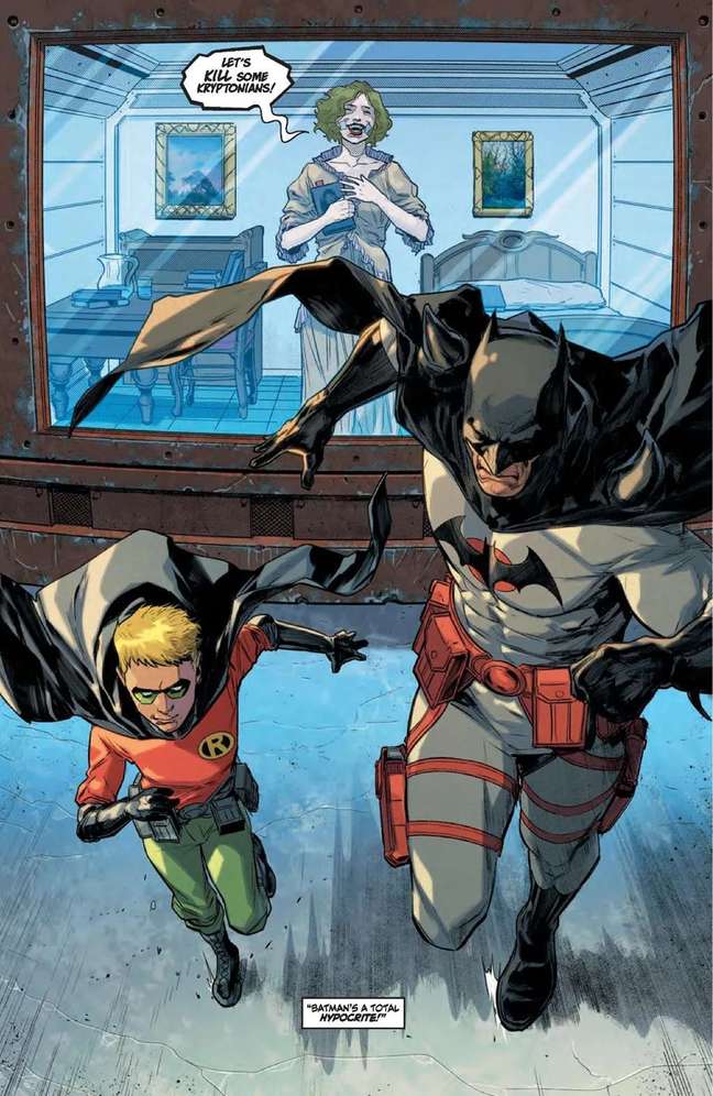 Batman Thomas Wayne and Robin Dent with the Joker as Martha Wayne Batman Thomas Wayne and Robin Dent with the Joker as Martha Wayne