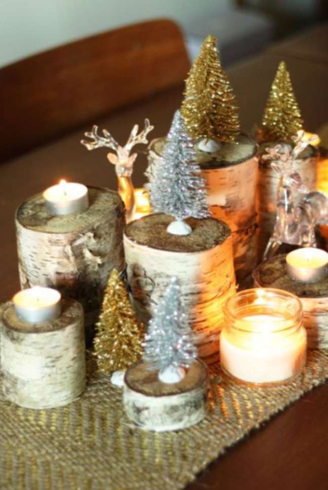Add pretty candles and small Christmas trees for a charming centerpiece. Add pretty candles and small Christmas trees for a charming centerpiece.