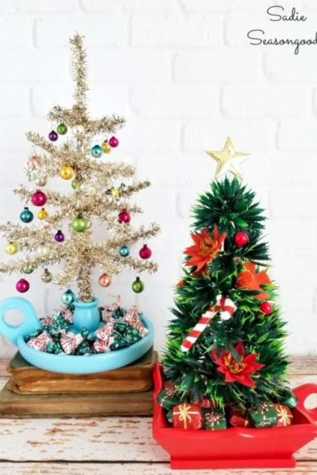 Even your little Christmas trees need proper stands! Get creative by transforming candlesticks like this blogger did and fill the Even your little Christmas trees need proper stands! Get creative by transforming candlesticks like this blogger did and fill the
