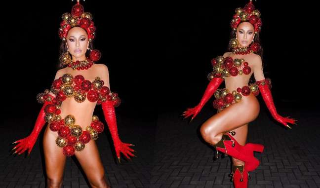 Christmas tree or Santa Claus?  Sabrina Sato bets on a non-basic Christmas look during rehearsals at Vila Isabel