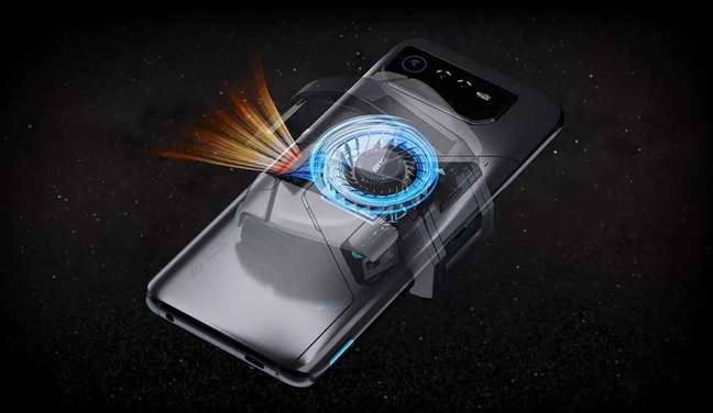 ROG Phone 6D Ultimate has a more effective cooling system;  using the AeroActive Portal, wind chill is blown into the device (Image credit: Disclosure/ASUS)