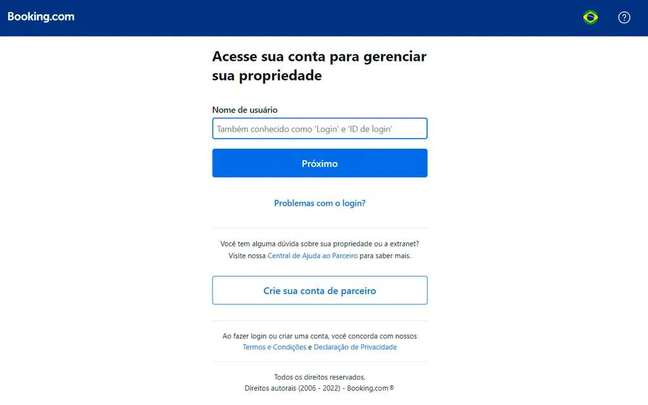 Access the extranet to manage your properties on Booking (Screenshot: André Magalhães)