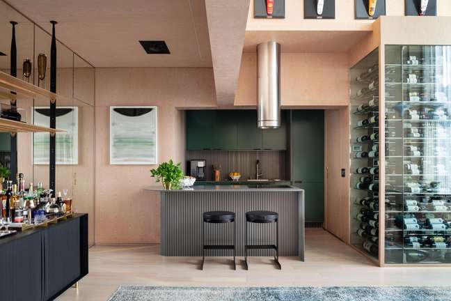 90 sq m apartment comprising living room with double height ceilings and cellar for 600 bottles