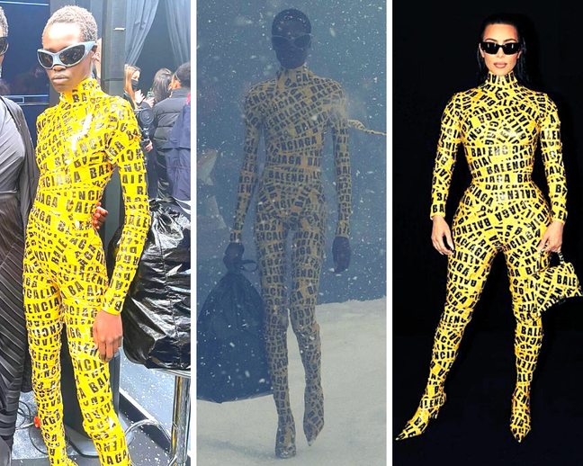 Model Awar Odhiang and Kim Kardashian in a Balenciaga look (Photo: Playback/Instagram) Model Awar Odhiang and Kim Kardashian in a Balenciaga look (Photo: Playback/Instagram)