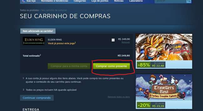 In the Steam Cart, choose the option In the Steam Cart, choose the option