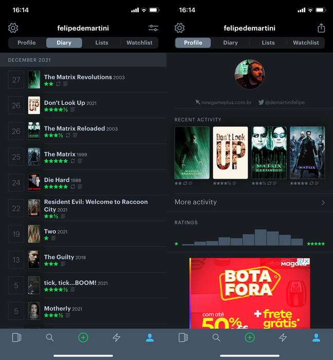 Letterboxd is the perfect social network for viewers on duty (Image: Felipe Demartini/Canaltech)