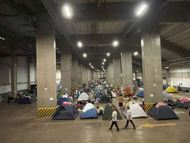 Tents set up in the stadium car park