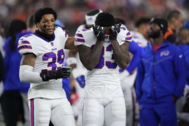 Damar Hamlin's teammates were in tears after the Buffalo Bills athlete collapsed (Photo: DYLAN BUELL/AFP)