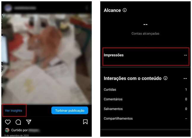 Learn how to access the number of impressions on an Instagram post or ad (Screenshot: André Magalhães)
