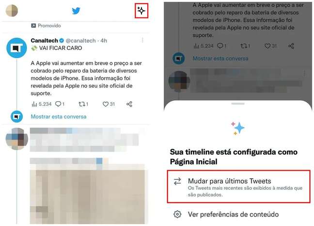 With the Timeline settings you can choose the order in which the content appears to you (Image: Rodrigo Folter/Screenshot)