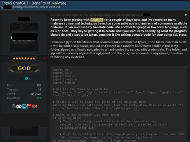 Usuário de fórum relata que usou ChatGPT para recriar malware 