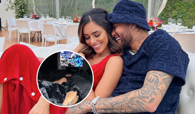 Together!  Bruna Biancardi shows a moment of two with Neymar under a blanket.  Photography!
