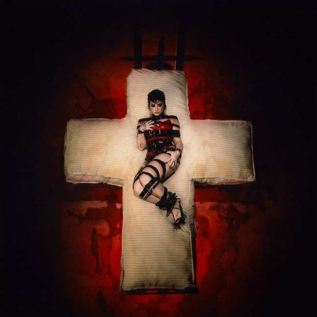 A promotional image for the album 'Holy Fvck' by Demi Lovato, released in August 2022