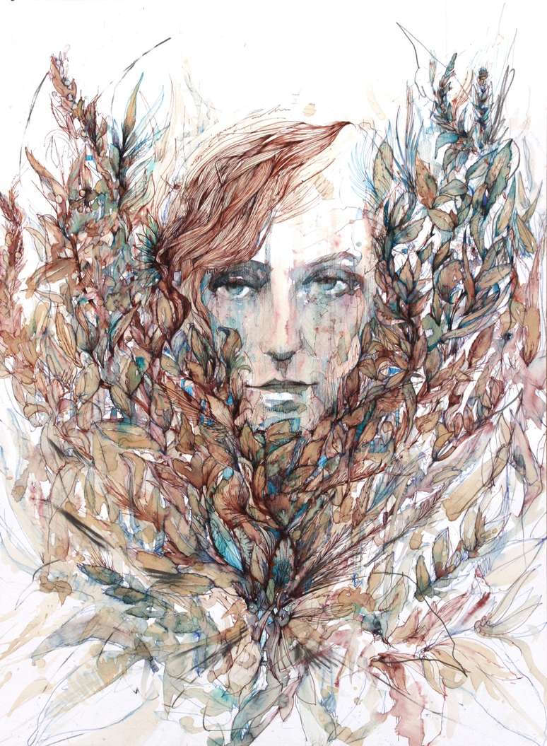 O artista plástico Carne Griffiths cria imagens usando tinta e chá